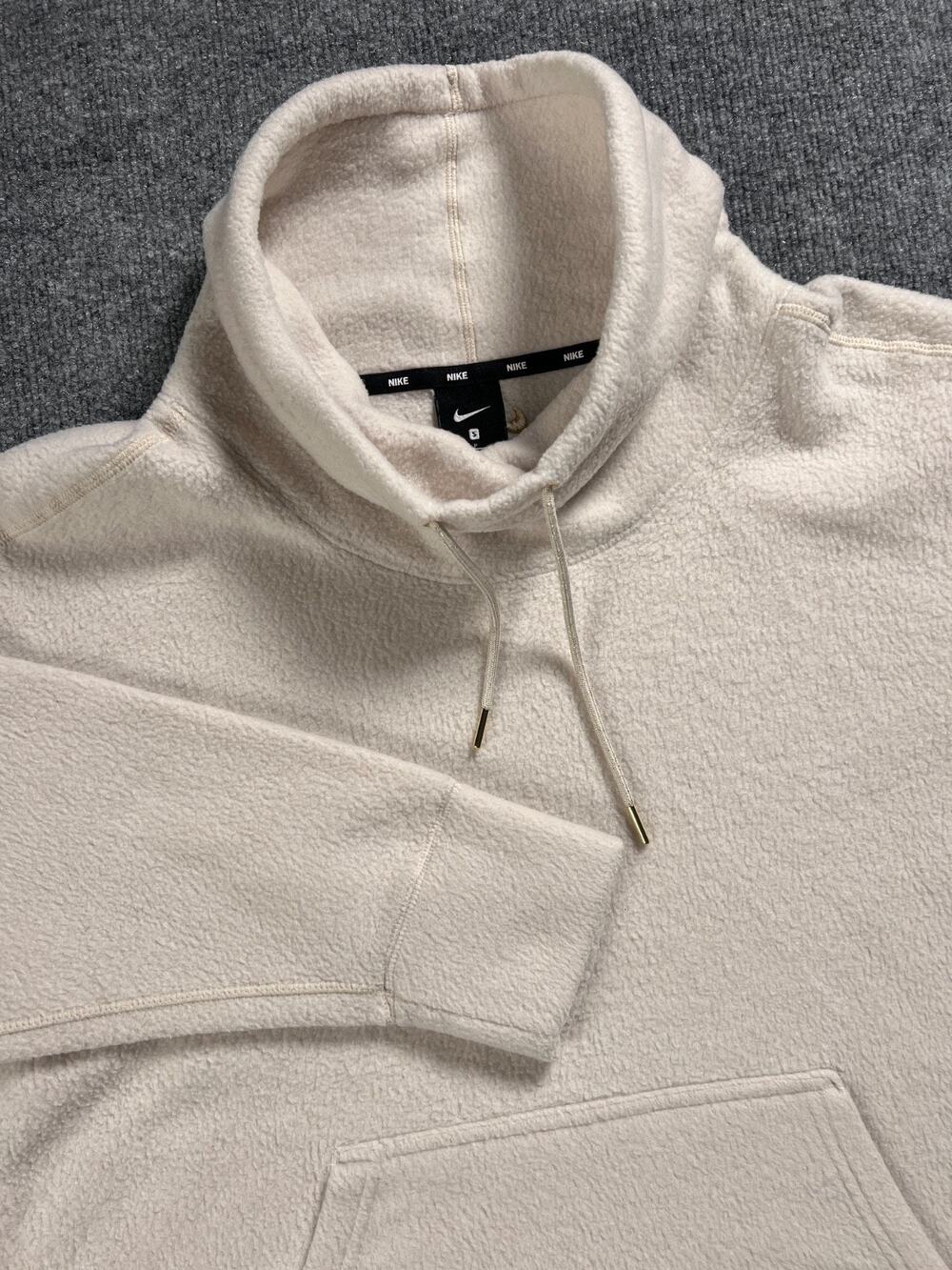 Nike Sherpa Fleece Pullover Funnel Neck Ivory Gold Swoosh Womens Small